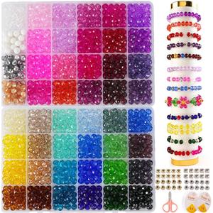 Faceted Glass Beads, 8mm 1400pcs+ Fancy Crystal Beads for Jewelry Making, Bracelet Necklace Earring Craft, Beading Supplies, Home Decor, Crafts Gifts for Girls Ages 6-12 (Multicolor-Style 2)