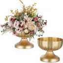NUPTIO Gold Vases for Centerpieces Wedding: Hammered Brass Compote Vases for Small Flowers Arrangements - Metal Pedestal Bowl for Table Home Decor Set of 2