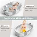 Himold Collapsible Baby Bathtub for Newborn to Toddler 0-36 Months, Spacious Foldable Infant Bath Tub with Thermometer, Cushion & Drain Hole, Portable Travel Tub Baby Grey (26.5"L x 17.2"W x 7.1"H)