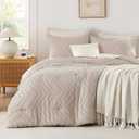 Andency Linen Comforter Set Queen Size, Boho Soft Warm Tufted Bedding Comforter Sets for Queen Size Bed, 3 Pieces Aesthetic Chevron Farmhouse Cute Bohemian Textured Bed Set