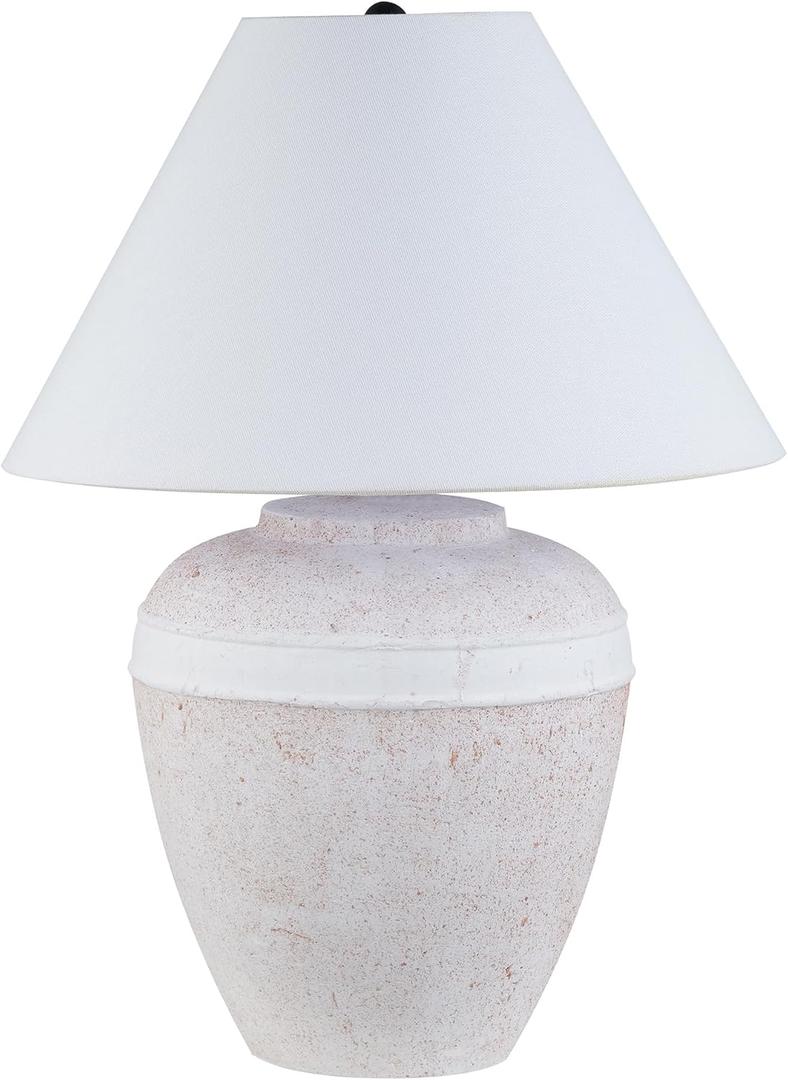 Henn&Hart 22.5'' Modern 1-Light Table Lamp with White Fabric Cone Shade for Living Room, Bedroom, or Office, White