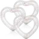 Whaline 3Pcs Inflatable Heart Pool Float Swim Heart Shaped Pool Rings Float Loungers Tube for Summer Swimming Pool Beach Bachelorette Party