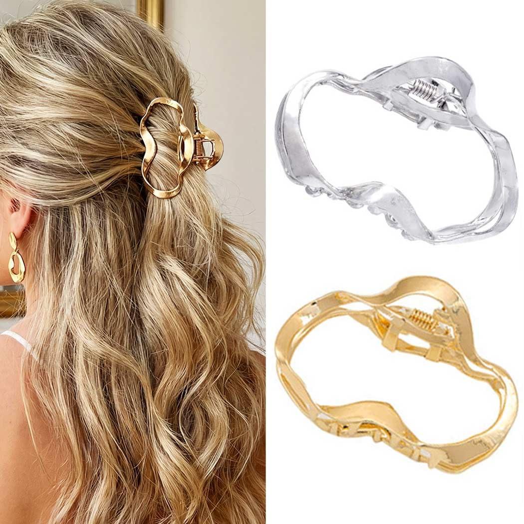 CAKURE Gold Claw Clips Medium Metal Hair Clips Hollow Hair Claw Clip Fashion Hair Accessories for Women (Pack of 2)