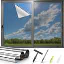 Kromapolis One Way Window Privacy Film Reflective Mirror Home Window Tint, Daytime Privacy Heat Control Anti UV Glass Tinting Static Cling (Silver, 29.5 x 157.4 inch)