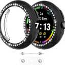 Wugongyan 2-Pack Case for Google Pixel Watch 4 45mmCharge with Case On Bling Single Row Crystal Diamonds Hard PC Protective Cover Edge Protector for Pixel Watch 4(Black+Clear,45mm)