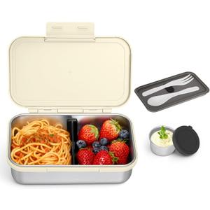 Stainless Steel Lunch Box, Leak-Proof Metal Bento Box with Adjustable Divider, Lunch Container for School Office Picnics & Travel, Microwave-Safe, White