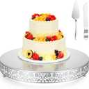 18 Inch Silver Cake Stand Set Metal Round Cupcake Dessert Stand with Cake Cutting, Flower Spatula Wedding Cupcake Pastry Display Candy Holder Display for Wedding Party Birthday Baby Shower