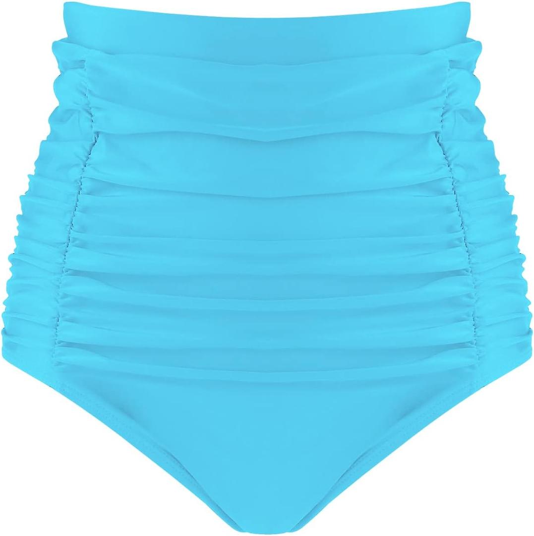 RELLECIGA Women's High Waisted Bikini Bottom Tummy Control Ruched Full Coverage Swim Bottom (Medium)