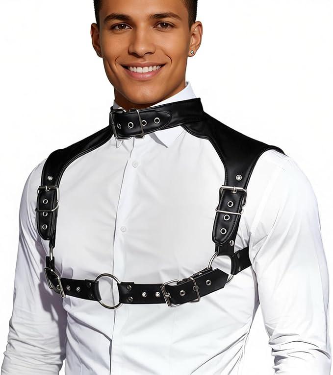 TARZNGGLOP Men's Body Harness Belt PU Leather Body Chest Costume