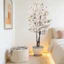 BINCUE Artificial White Cherry Blossom Tree Fake Tree Cherry Blossom Decor Fake Flowers Faux Flowering Tree White Flowers Floral for Indoor Outdoor Room Home Decor Spring Gift 5.74FT
