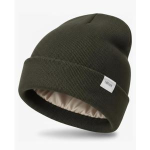 Satin Lined Beanie for Women Men, 3-Layer Warm Slouchy Winter Hat, Valentines Day Gifts for Him Her, Gift Box Card Included Dark Green