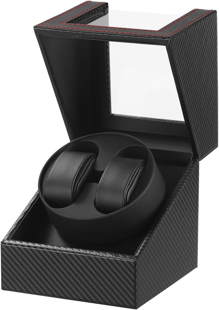 Automatic Watch Winder with Quiet Japanese Motor,AC Adapter or Battery Powered,Premium Leather Exterior and Soft Flexible Watch Pillows for Watches