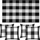 5 Pcs Outdoor Buffalo Plaid Decoration Set 4 Pcs 18x18 Buffalo Check Chair Pillow Covers 1 Cotton Plaid Door Rug for Door Front Porch Farmhouse Bedroom Decoration(Black and White)