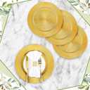 Tanlade 100 Pcs Charger Plates Bulk, 13 Inch Plastic Round Charger Dinner Plates Elegant Wedding Serving Plate for Event Tabletop Wedding Party Bridal Baby Shower Decor (Glitter Gold), Modern Style