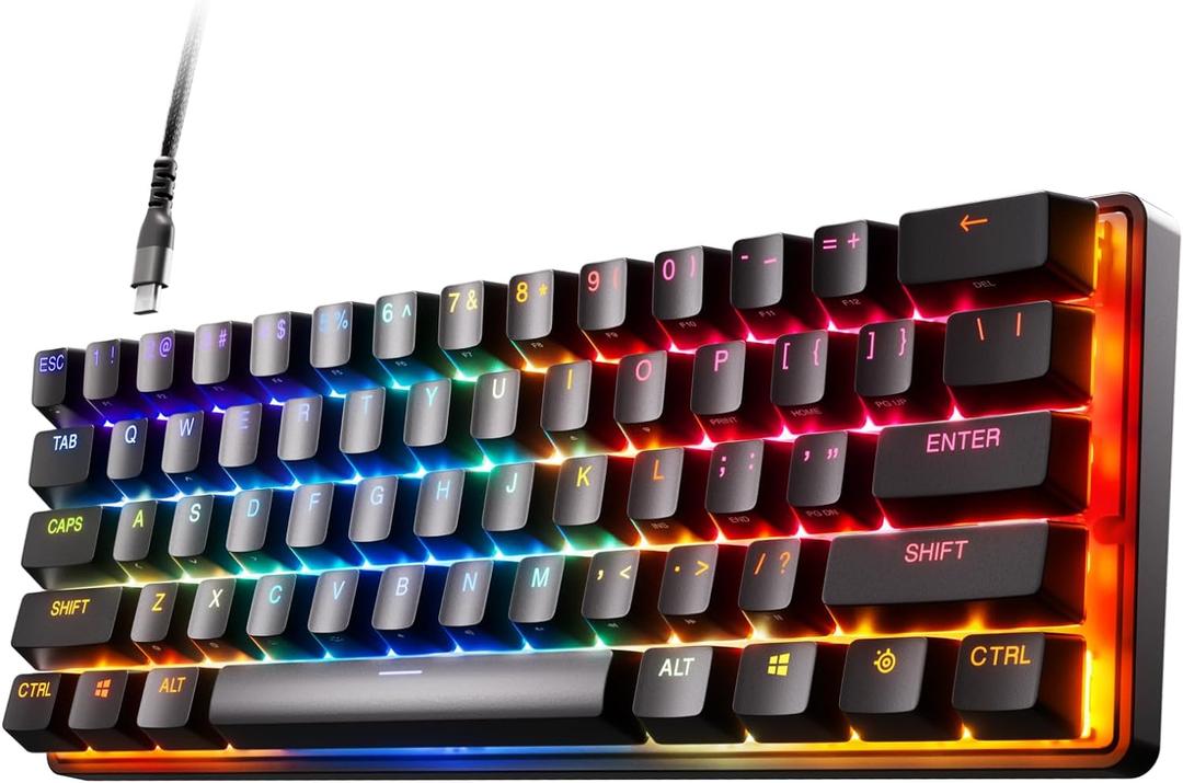 SteelSeries Apex Pro Mini Mechanical Gaming Keyboard Worlds Fastest Keyboard Adjustable Actuation Compact 60% Form Factor RGB PBT Keycaps USB-C 
