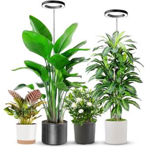 Aokrean 6.3in Grow Light, 80LED Full Spectrum Plant Light for Indoor Growing, Height Adjustable 10"-65", Auto Timer 6/12/16H, 3 Optional Spectrums, Idea for Large Plant, 5V, Black, 2 Pack