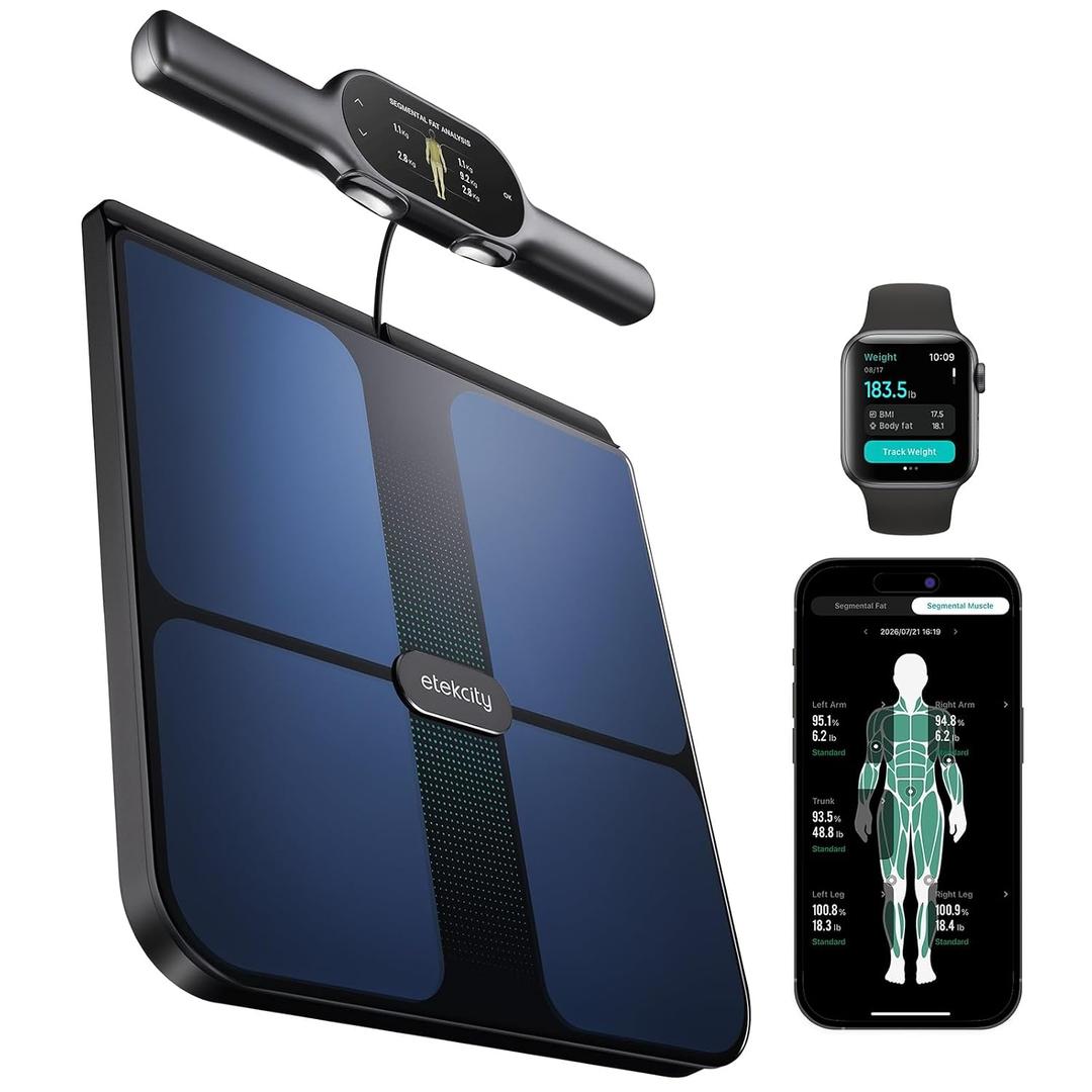 Etekcity WiFi 8-Electrode Smart Scale for Body Weight and Fat
Body Composition Scale with Color Handle Display, 50+ Metrics, 5-Segment Analysis, WiFi Auto Sync and USB-C Charging