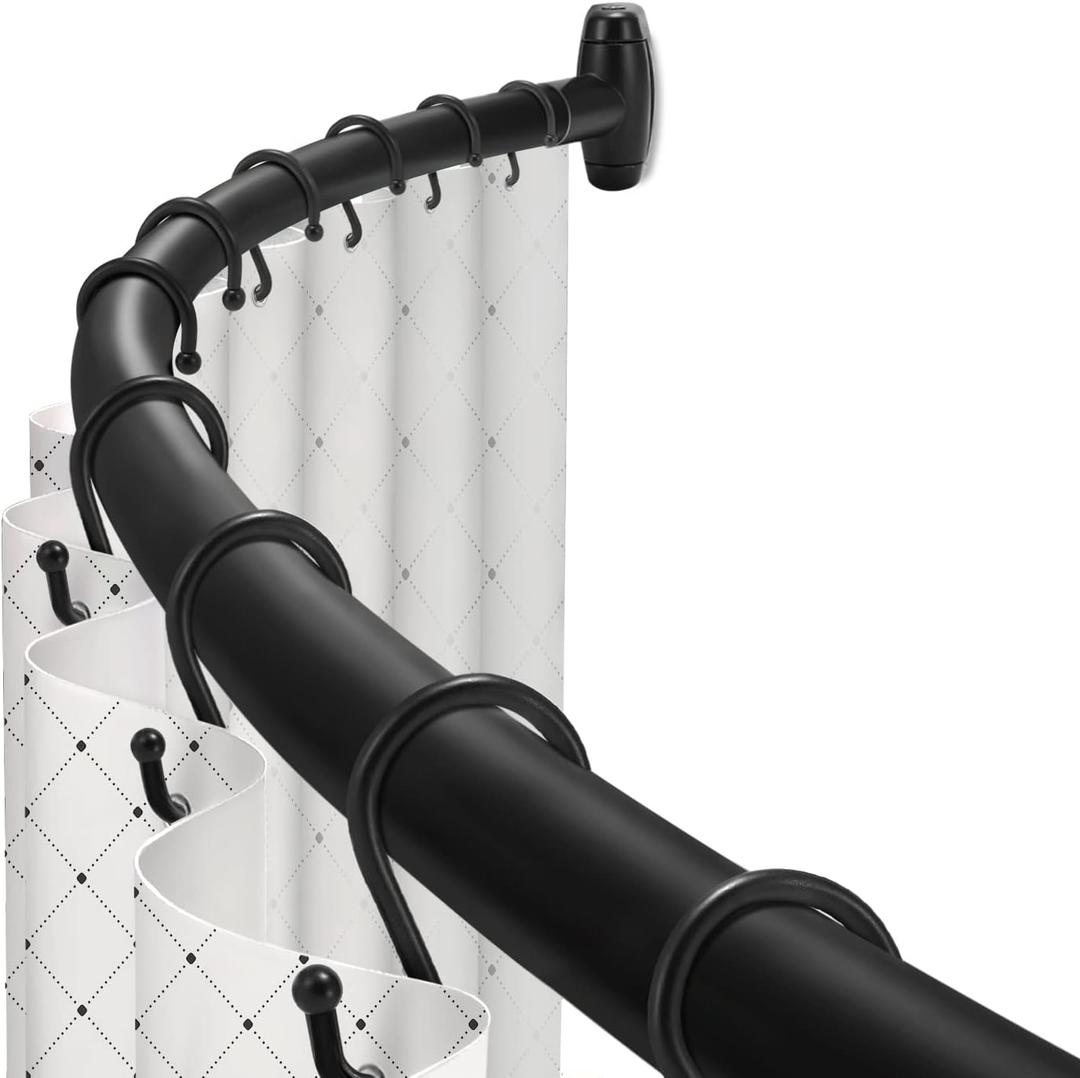 Curved Shower Curtain Rod, TOPROD Black Round Shower Curtain Rod 48-72 Inches Adjustable, Rounded Bowed Stainless Steel Shower Rods for Bathroom, Bathtub, Stall, More Shower Space, Need to Drill