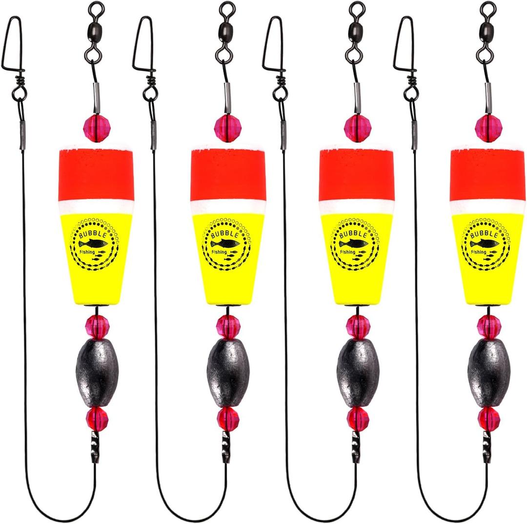 Fishing Floats Rigs Popping Corks for Saltwater Rattle Weighted Bobbers Fishing Tackle (4pcs, 2in, Yellow)