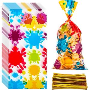 50 Pieces Artist Party Cello Bags Colorful Paint Cellophane OPP Artist Paint Treat Candy Bags Gift for Birthday Baby Shower Party Supplies Decorations