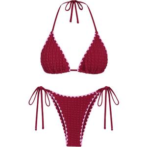 ZAFUL Bikini Sets for Women Halter Two Piece Swimsuit Ribbed High Cut Tie Side Thong Bathing Suit Sexy Padded Swimwear, small