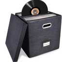 Sturdy Vinyl Record Storage Box - Album Storage Holds up 50+ Single Record | LP Storage Organizer Crate With Lid, Decorative Moving Box For Records, Solutions to Protect Your Precious Collection Black