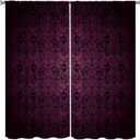 Damask Gothic Curtains for Kitchen,Set Antique Victorian Fabric Window Drapes,Vintage Purple Gothic Botanical Floral Print for Bedroom Living Room 42x45inNo Blackout
