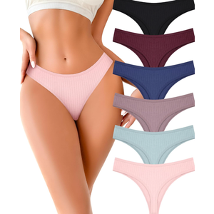 FINETOO Cotton Thongs for Women Soft Low Rise Sexy Thong Ladies Panties Womens Underwear 6 Pack M