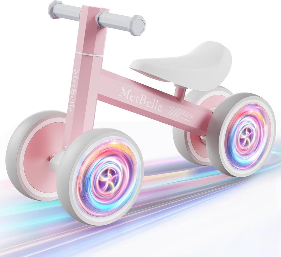 Baby Balance Bike for 1 Year Old Boys Girls, Colorful Lighting 10-24 Months Push Toddler Toys Bicycle, 4 Wheels Baby First Bike for Kid's 1-2, Pre-School Children Ride on Walker First Birthday Gifts