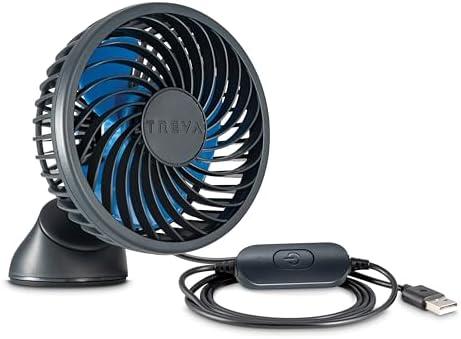 Treva 3.5 Inch USB Powered Fan with Suction Cup, 3 Speed Attachable Fan with Rotating Head for Car, Camping, Travel, Bedroom, Multi-Directional Rotating and Adjustable Head (Black)