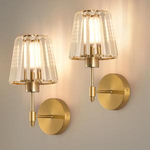 Battery Operated Crystal Wall Sconces Set of 2, Wireless Wall Lamp with RGB Rechargeable Dimmable Bulbs, Modern Wall Sconce with Remote for Bedroom, Living Room, Bulbs Included(Gold)