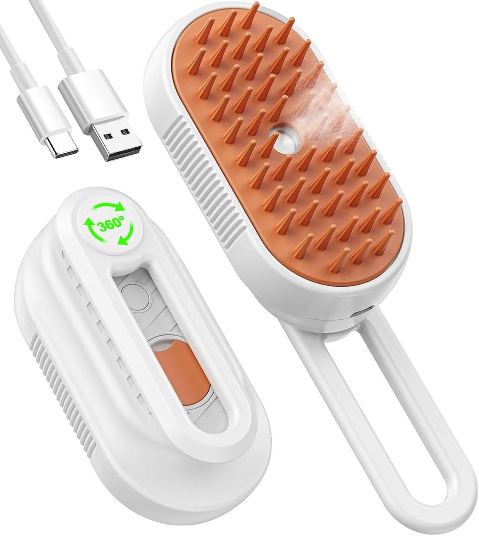 Dog Steam Brush for Shedding, 5 in 1 Cat Steamy Brushs Cleanser with Foldable Handle, Pet Spa Brush for Cats, Spritz Defur Comb for Pets, Steam Brushs for Cats and dogs, Pet Spray Hair Removal Comb