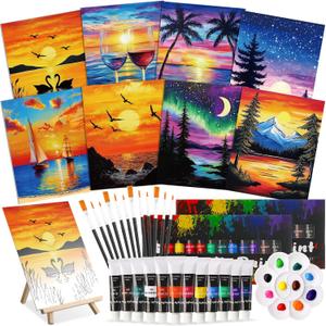 Cholemy 36 Pcs Valentine Paint and Sip Kit for Adults 8''x10'' Pre Drawn Canvas for Painting DIY Afro Acrylic Painting Kit Wood Easel Brushes Date Night Bulk for Party Gifts