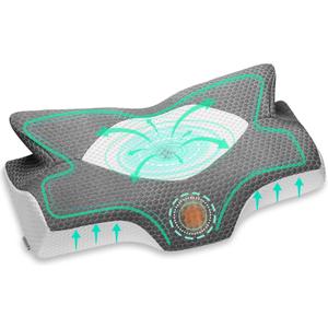 Elviros - Almohada cervical de espuma viscoelstica, moldeada para el dolor de cuello y hombros, ergonmica y ortopdica, con soporte de contorno para dormir de lado, boca arriba y boca abajo (Gris Oscuro)