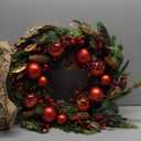 24 inch Christmas WreathSnow Flocked Pine Wreaths for Front Door with Silver Ball Artificial Holiday Wreath with Glitter Leaves for Home Indoor/Outdoor Porch Decor