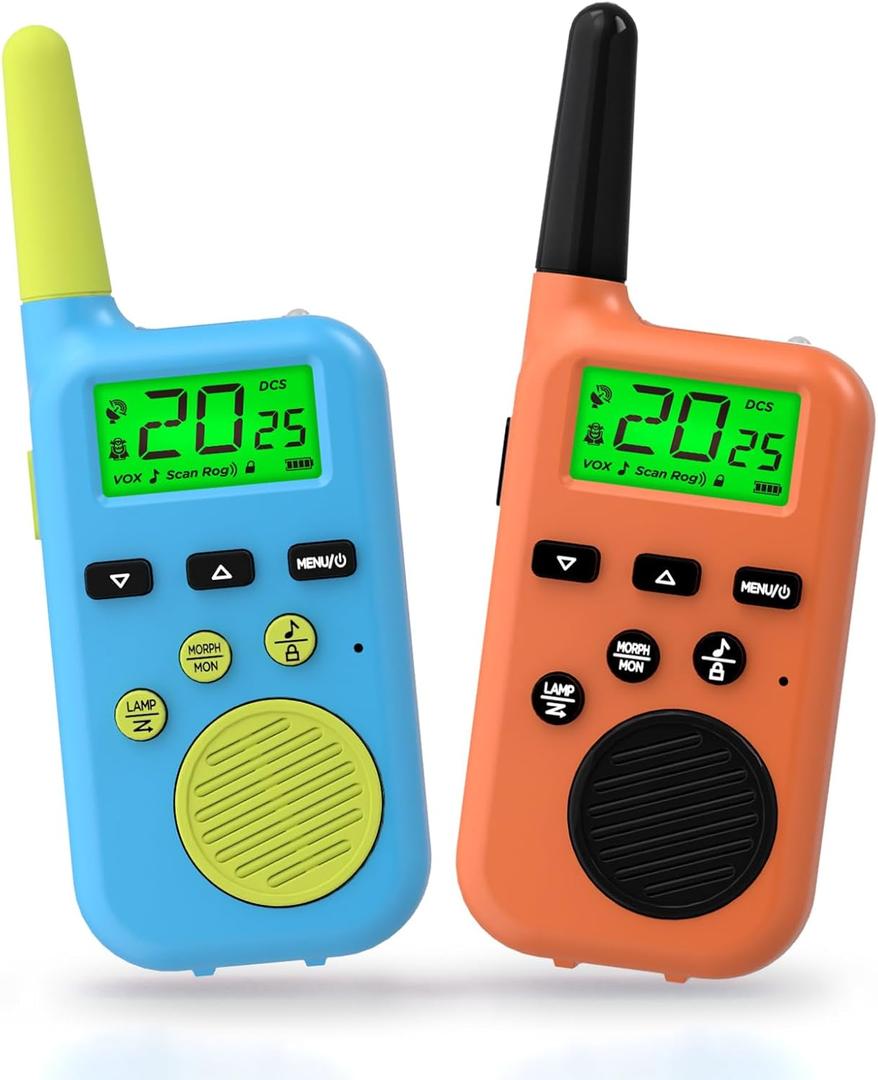 Peakeep Walkie Talkies for Kids Long Range 3 Miles, Voice-Changing Toys Gifts for 3-12 Years Old Boys Girls, 2 Way Radios Big LCD Screen, Flashlight, Camping Hiking Outdoor, Battery Operated, 2 Packs (Blue and Orange)