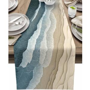 Table Runner Abstract Blue Wave Beach Table Decoration for Kitchen Ocean Modern Art Table Decoration for Indoor Outdoor Home Holiday Party Decor 13x72 inch