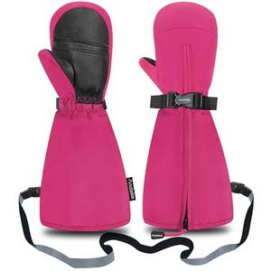Andake Kids Ski Mittens Gloves with Long Cuff Waterproof Winter Warm Snow Gloves for Toddler Baby Girls and Boys (Pink,2-4Y)