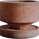 6" Rustic Weathered Terracotta Plant Pot with Drainage Saucer, Breathable Clay Planter, Mid-Century Modern Home & Garden Decor