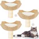 Dansydaisy 3 Set 18" Cat Tree Tower Replacement Parts Add ons Accessories Set Wicker Basket Beds Rattan Cat Tree Handwoven Rope Nest Bowl Screws Bottom Plate with Furry Balls and Soft Cushion