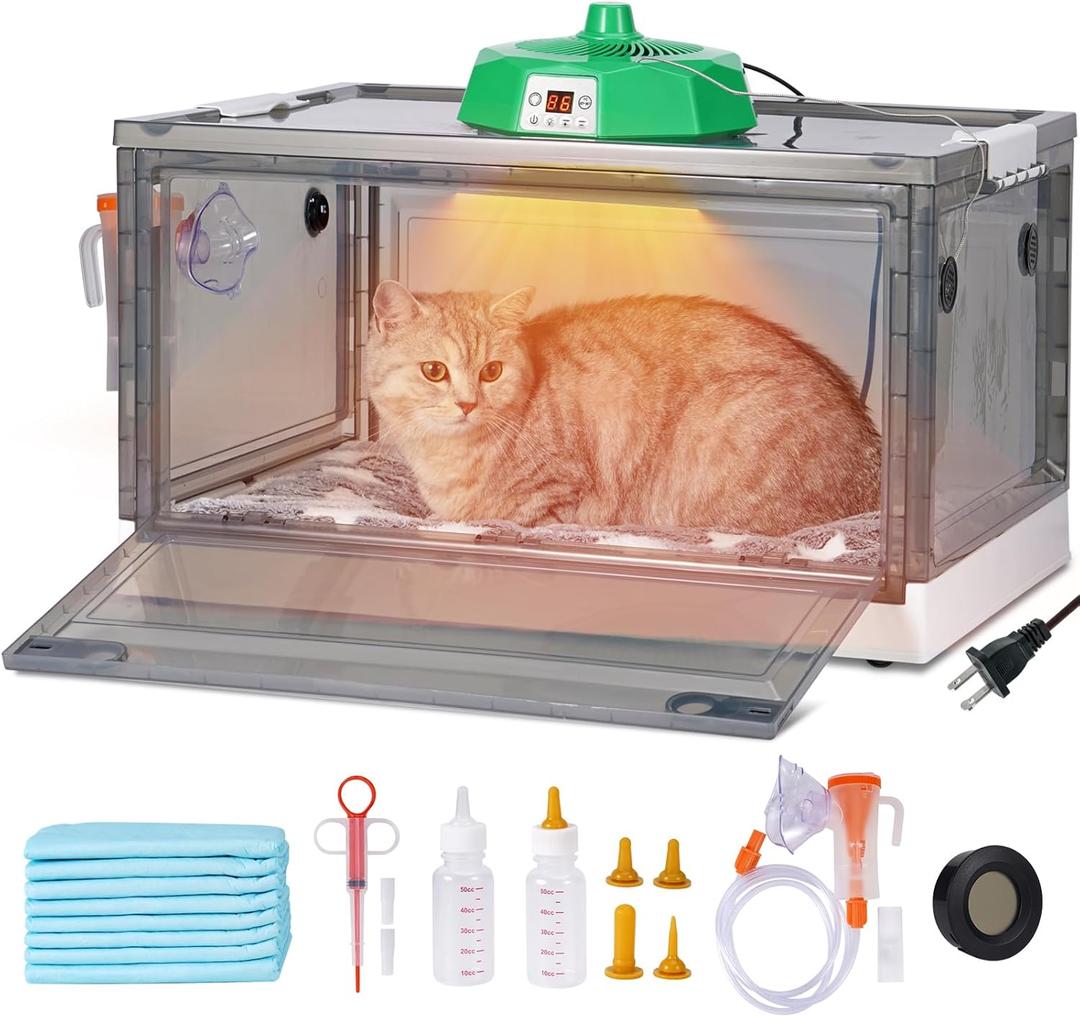 Puppy Incubator with Heating,Temperature Control and Light, Warmer Fan for Ventilation Circulation, Incubator Box for Kitten Puppies and Chick Chicken (55L)