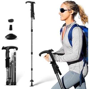 Telescopic Walking Cane 43 Inch with Anti-Shock & T-Grip Handle - 7075 Aluminum Quick Lock Trekking Pole, Ultralight for Hiking, Camping, Mountaineering