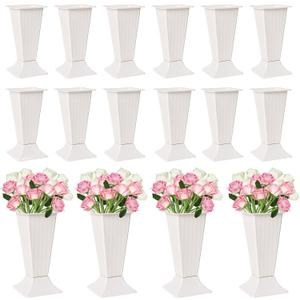 16 Pcs White Flower Buckets for Cut Flowers 9.8 inch Plastic Floral Buckets Modern Square Vases for Displaying Flowers in Florist Shop or Home Wedding Table Decorations