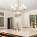Modern Gold Chandeliers for Dining Room, 6-Light Chandelier Light Fixture with Clear Glass Shades, Metal Hanging Pendant Lighting for Living Room, Kitchen, Staircase, Entryway