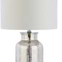 JONATHAN Y 24.5" Mercury Silver Trellis Glass Table Lamp for Living Room, White Linen Shade, Modern Bedside Nightstand Lamp for Bedroom, LED Bulb Included, UL Listed (JYL1084A)