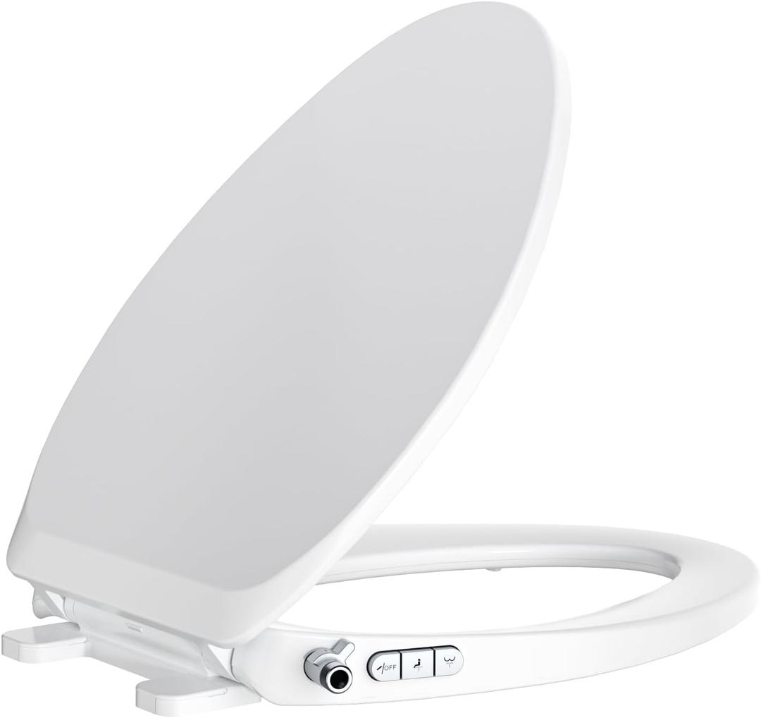 Bidet Toilet Seat Non-Electric, Self-Cleaning Dual Nozzles for Frontal & Rear Wash, Adjustable Water Pressure, Slow-Close Lid, Fits Elongated Toilets Hygienic & Eco-Friendly Upgrade (Contemporary)