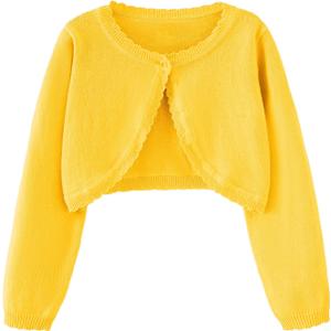 Girls Bolero Cardigan Sweater Toddler Kids Long Sleeve Button Knit Shrug Cropped Cover Up Jacket Tops (7-8 Years, Mustard Yellow)