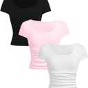 SOLY HUX Girl's Short Sleeve T Shirts 3 Piece Basic Scoop Neck Tees Slim Fit Casual Summer Tops (11 Years, White Pink Black)
