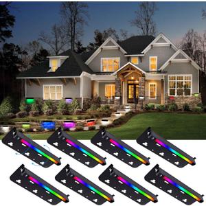 Modern 7inch RGBW LED Hardscape Lighting,9 Modes Color Changing Retaining Wall Lights,12V AC/DC 3W Low Voltage Landscape Lighting,Swivel Outdoor Step Light,50,000Hours Lifespan,8 Packs