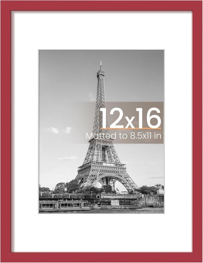 upsimples 12x16 Picture Frame, Display Pictures 8.5x11 with Mat or 12 x 16 Without, Wall Hanging Poster Frames, Red, 1 Pack